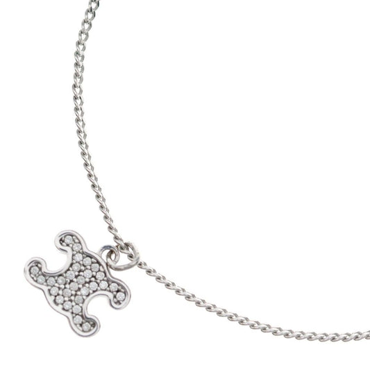 Celine Triomphe Rhinestone Pendant Chain Silver