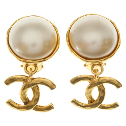 Chanel CC Logo Pearl Earrings White Gold