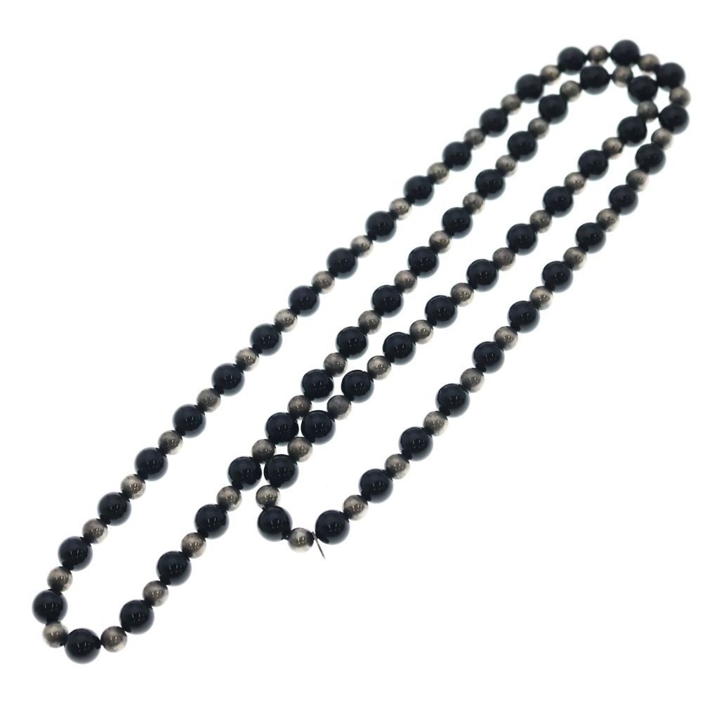 Tiffany & Co Vintage 925 Sterling Silver Black Onyx Beads Necklace — view 2