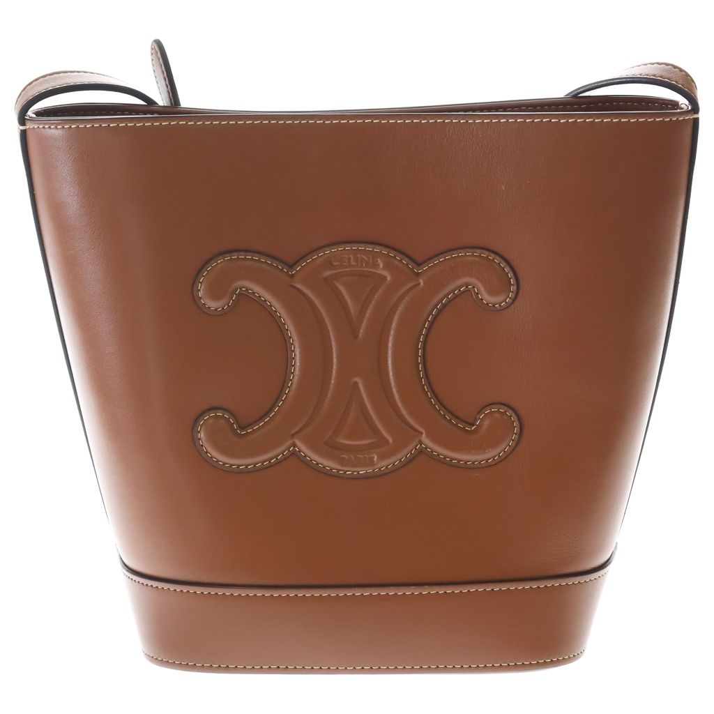 Celine Cuir Triomphe Small Shoulder Bag Brown Bucket Tan Leather Gold