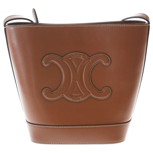 Celine Cuir Triomphe Small Shoulder Bag Brown Bucket Tan Leather Gold