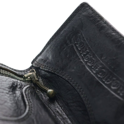 Chrome Hearts 3 Fold Cross Ball Button Patch Leather Wallet Black — view 6