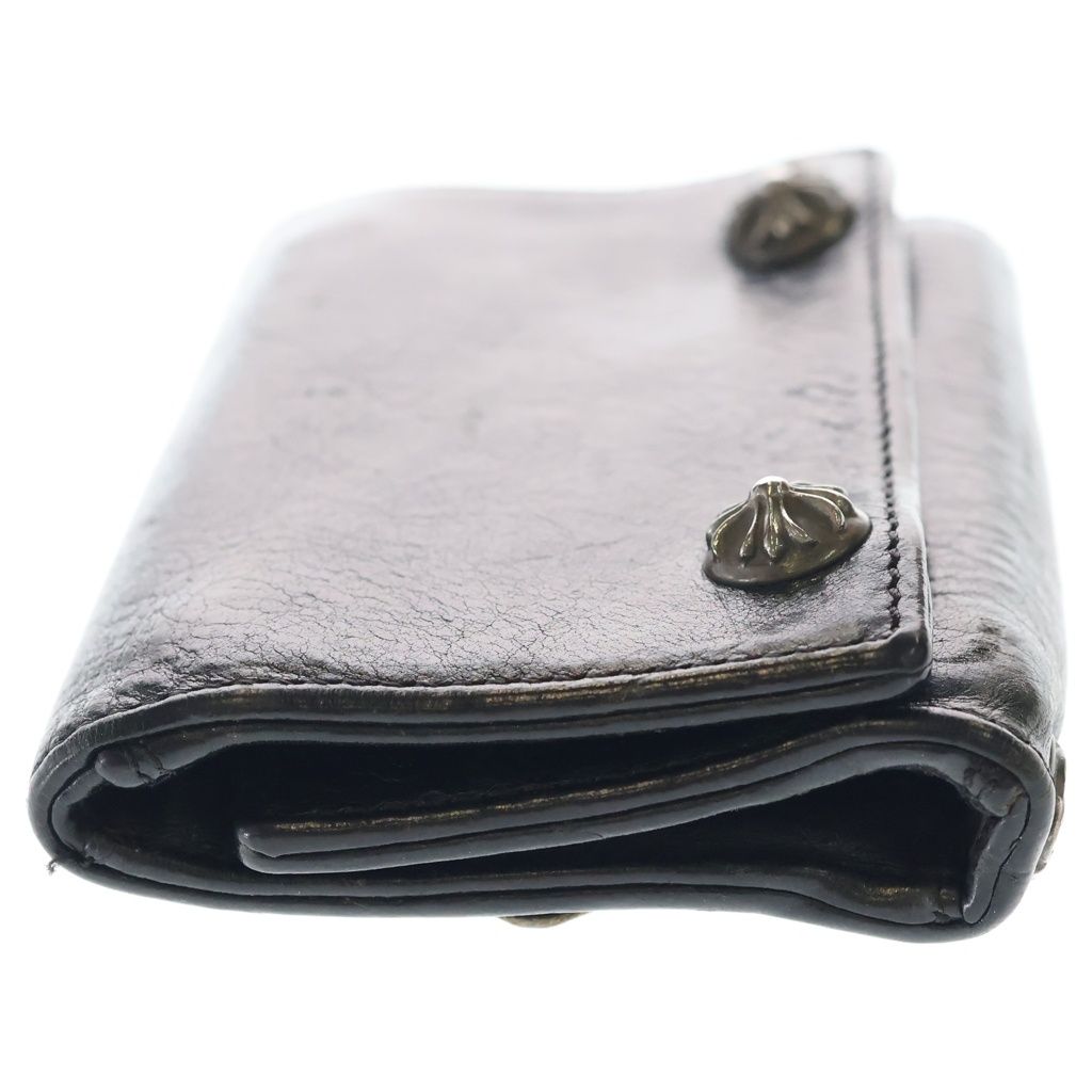 Chrome Hearts 3 Fold Cross Ball Button Patch Leather Wallet Black — view 3