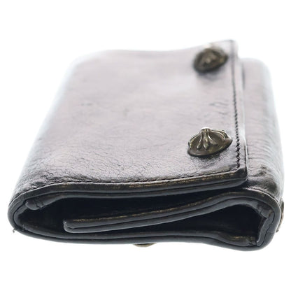 Chrome Hearts 3 Fold Cross Ball Button Patch Leather Wallet Black — view 3