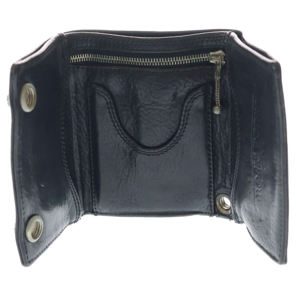 Chrome Hearts 3 Fold Cross Ball Button Patch Leather Wallet Black — view 4