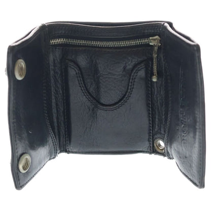 Chrome Hearts 3 Fold Cross Ball Button Patch Leather Wallet Black — view 4