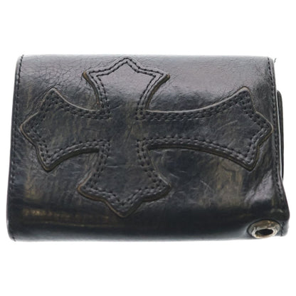 Chrome Hearts 3 Fold Cross Ball Button Patch Leather Wallet Black — view 2