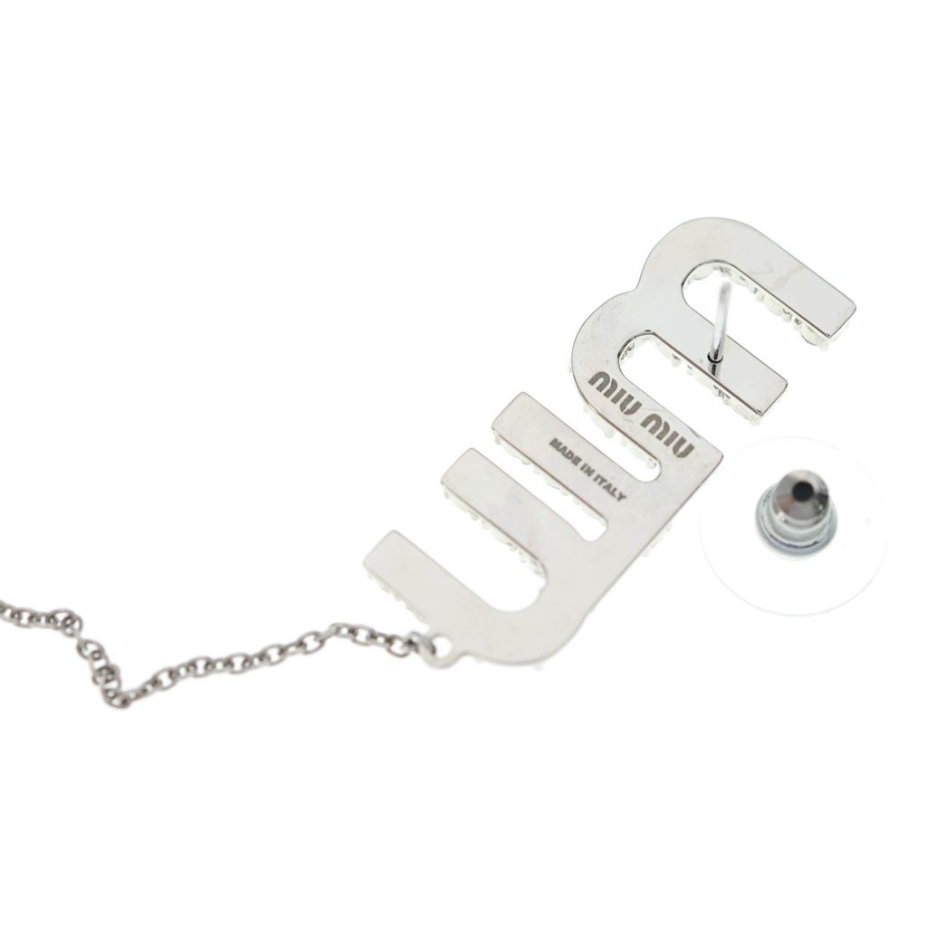 Miu Miu Crystal Rhinestone Logo Swing Earrings Metal Silver — view 5
