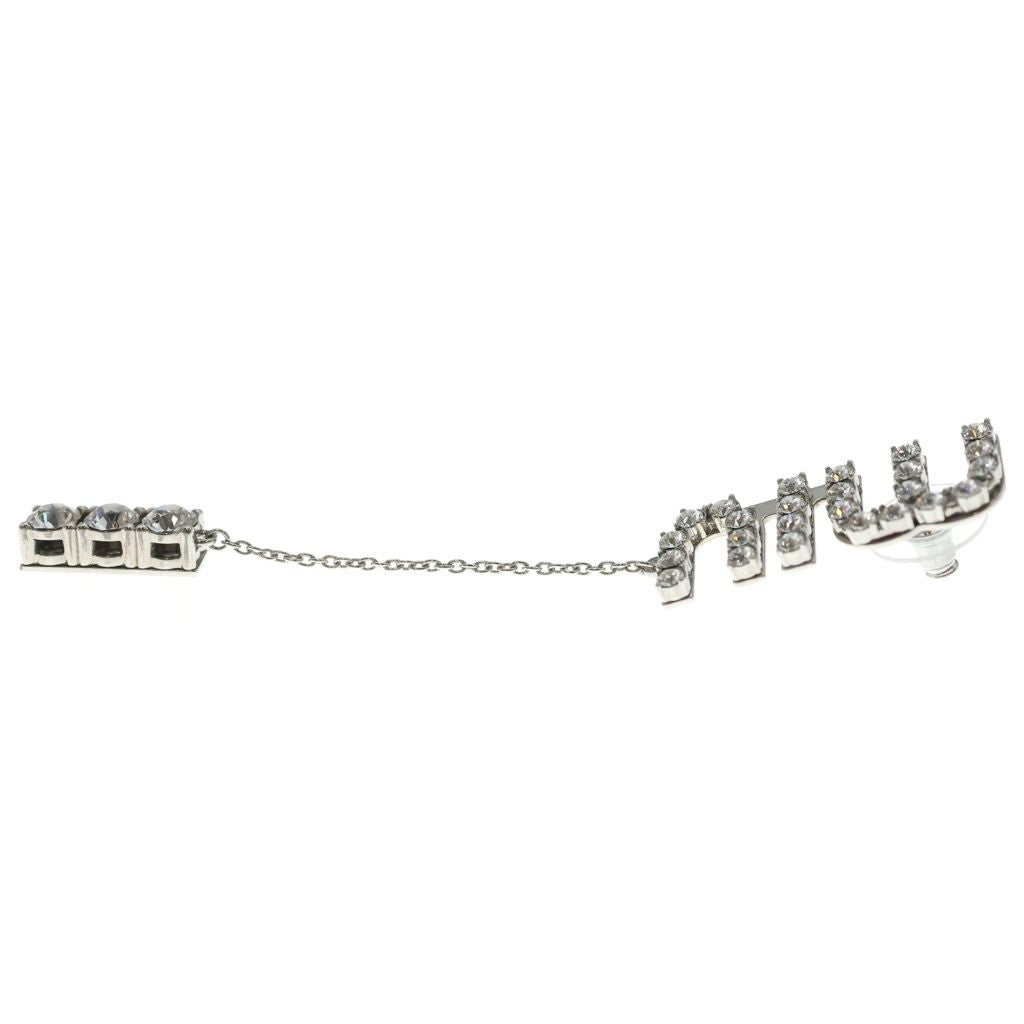 Miu Miu Crystal Rhinestone Logo Swing Earrings Metal Silver — view 3