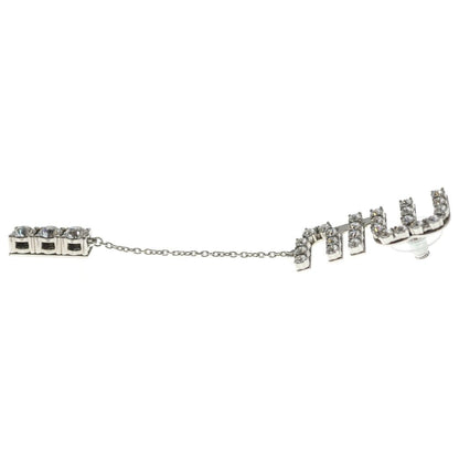 Miu Miu Crystal Rhinestone Logo Swing Earrings Metal Silver — view 3