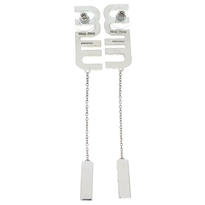 Miu Miu Crystal Rhinestone Logo Swing Earrings Metal Silver — view 2