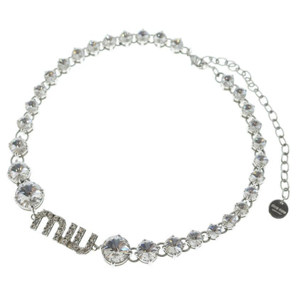 Miu Miu Crystal Logo Rhinestone Choker Necklace Metal Silver — view 2