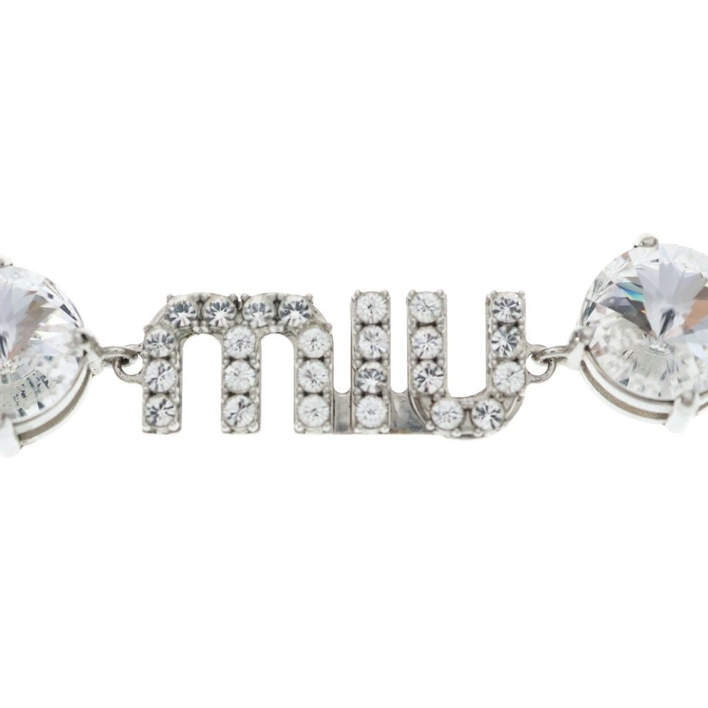 Miu Miu Crystal Logo Rhinestone Choker Necklace Metal Silver — view 3