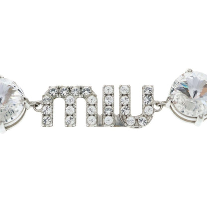 Miu Miu Crystal Logo Rhinestone Choker Necklace Metal Silver — view 3