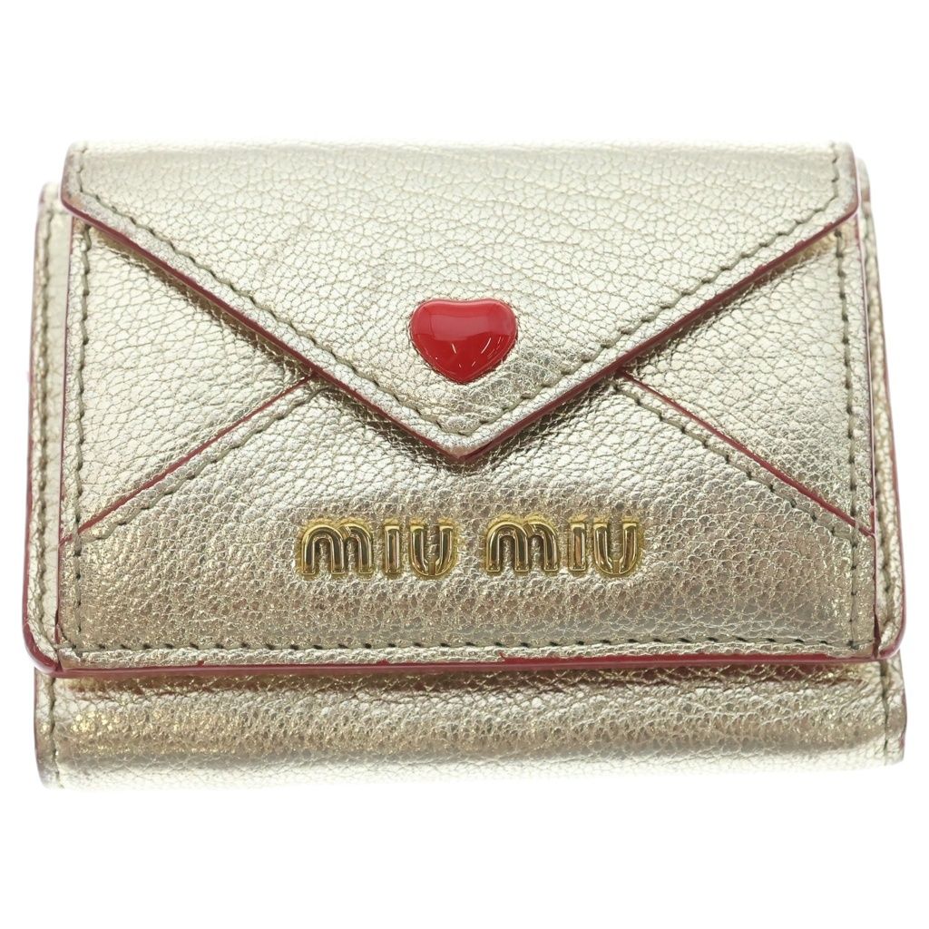 Miu Miu Madras Love Compact Wallet Trifold Mini Gold Leather
