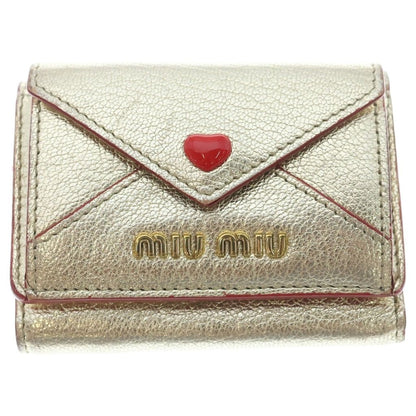 Miu Miu Madras Love Compact Wallet Trifold Mini Gold Leather