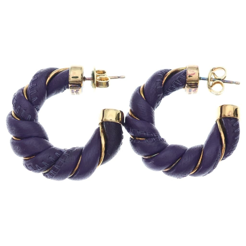 Bottega Veneta Leather Hoop Earrings Purple Gold — view 3