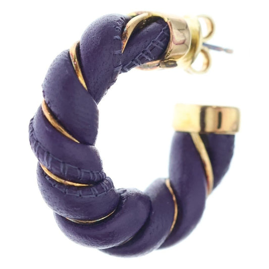 Bottega Veneta Leather Hoop Earrings Purple Gold