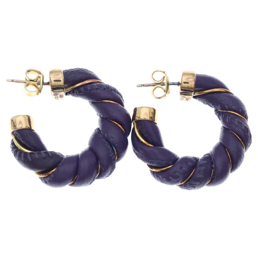 Bottega Veneta Leather Hoop Earrings Purple Gold — view 4