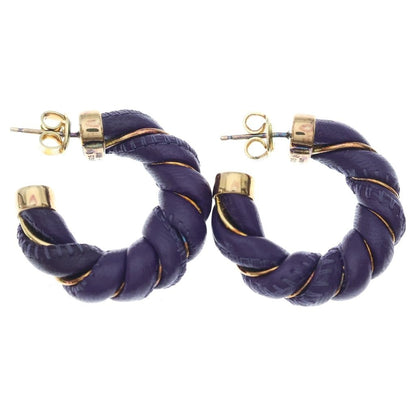 Bottega Veneta Leather Hoop Earrings Purple Gold — view 4