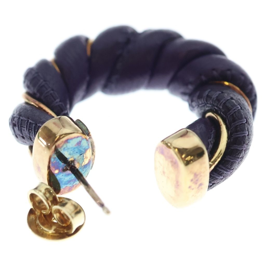 Bottega Veneta Leather Hoop Earrings Purple Gold — view 5