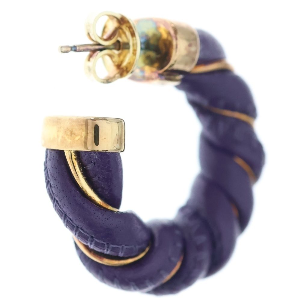 Bottega Veneta Leather Hoop Earrings Purple Gold — view 2