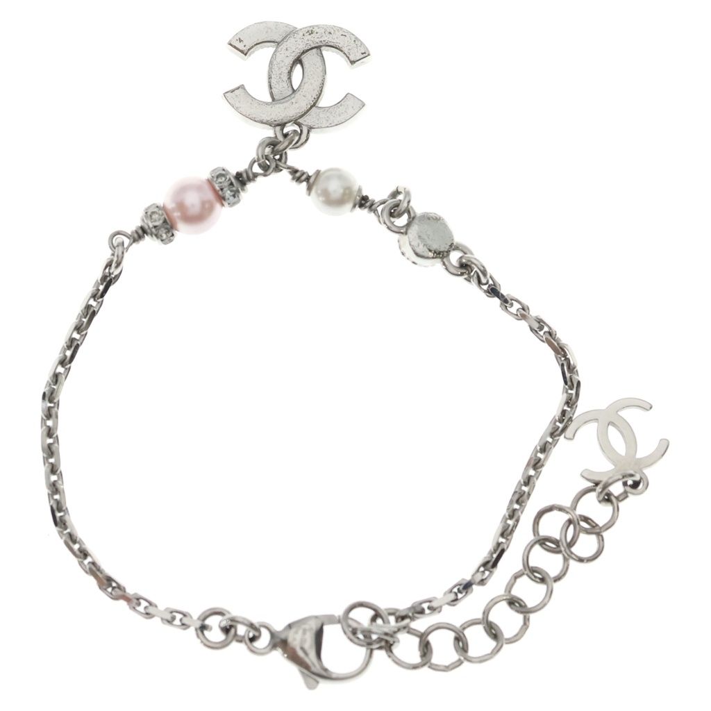Chanel CC Logo Bracelet Chain Silver Pink — view 2
