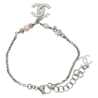 Chanel CC Logo Bracelet Chain Silver Pink — view 2