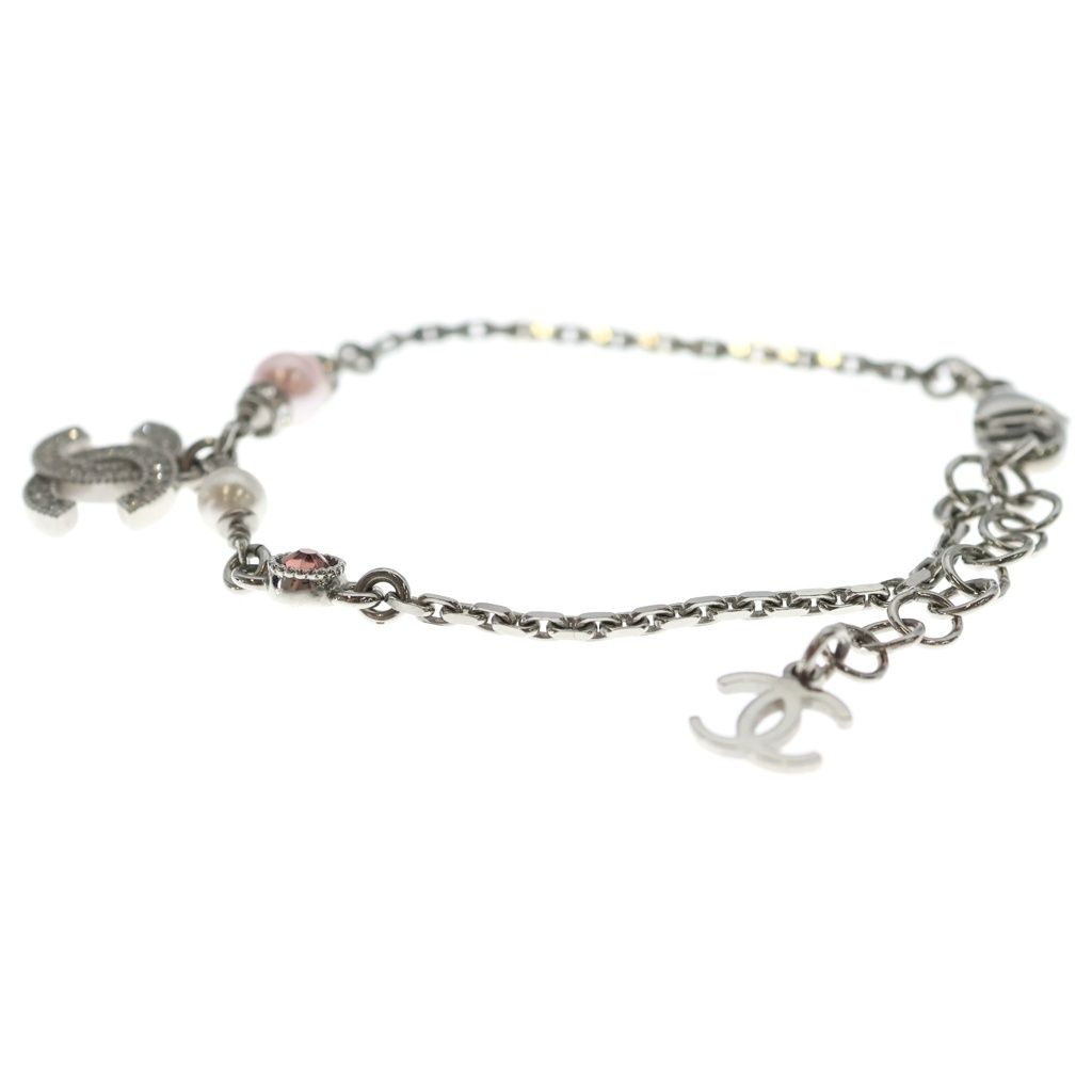 Chanel CC Logo Bracelet Chain Silver Pink — view 4