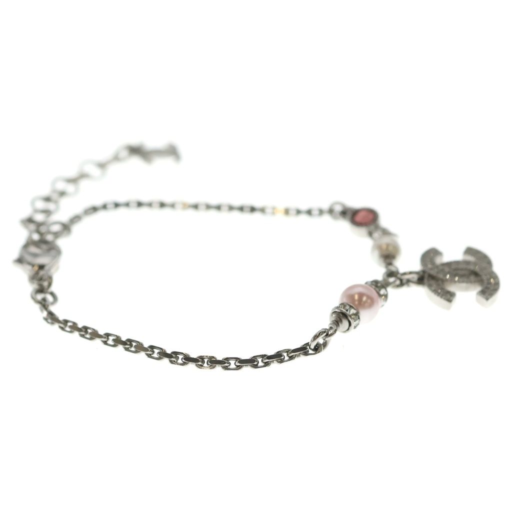 Chanel CC Logo Bracelet Chain Silver Pink — view 3