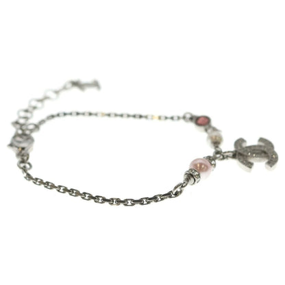 Chanel CC Logo Bracelet Chain Silver Pink — view 3