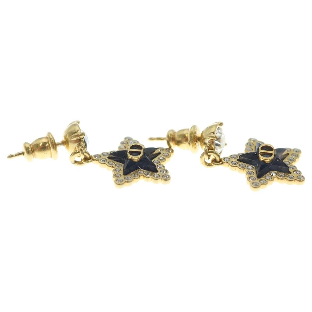 Dior Rhinestone Star Earrings Black Gold — view 4