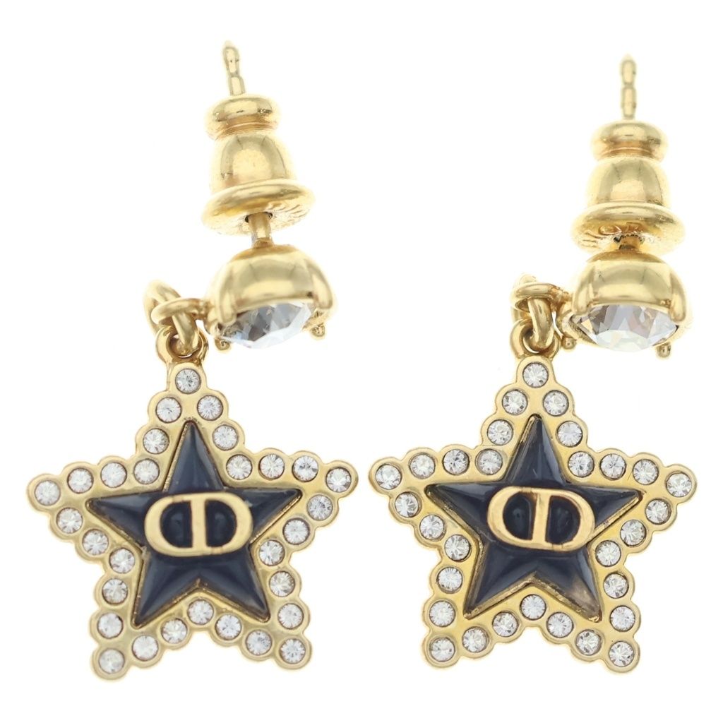 Dior Rhinestone Star Earrings Black Gold