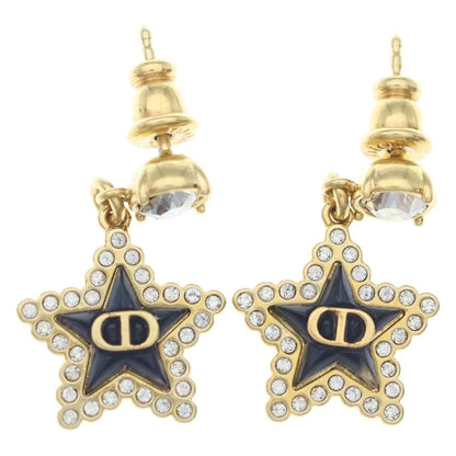 Dior Rhinestone Star Earrings Black Gold
