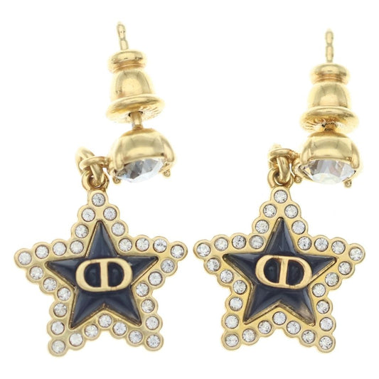Dior Rhinestone Star Earrings Black Gold