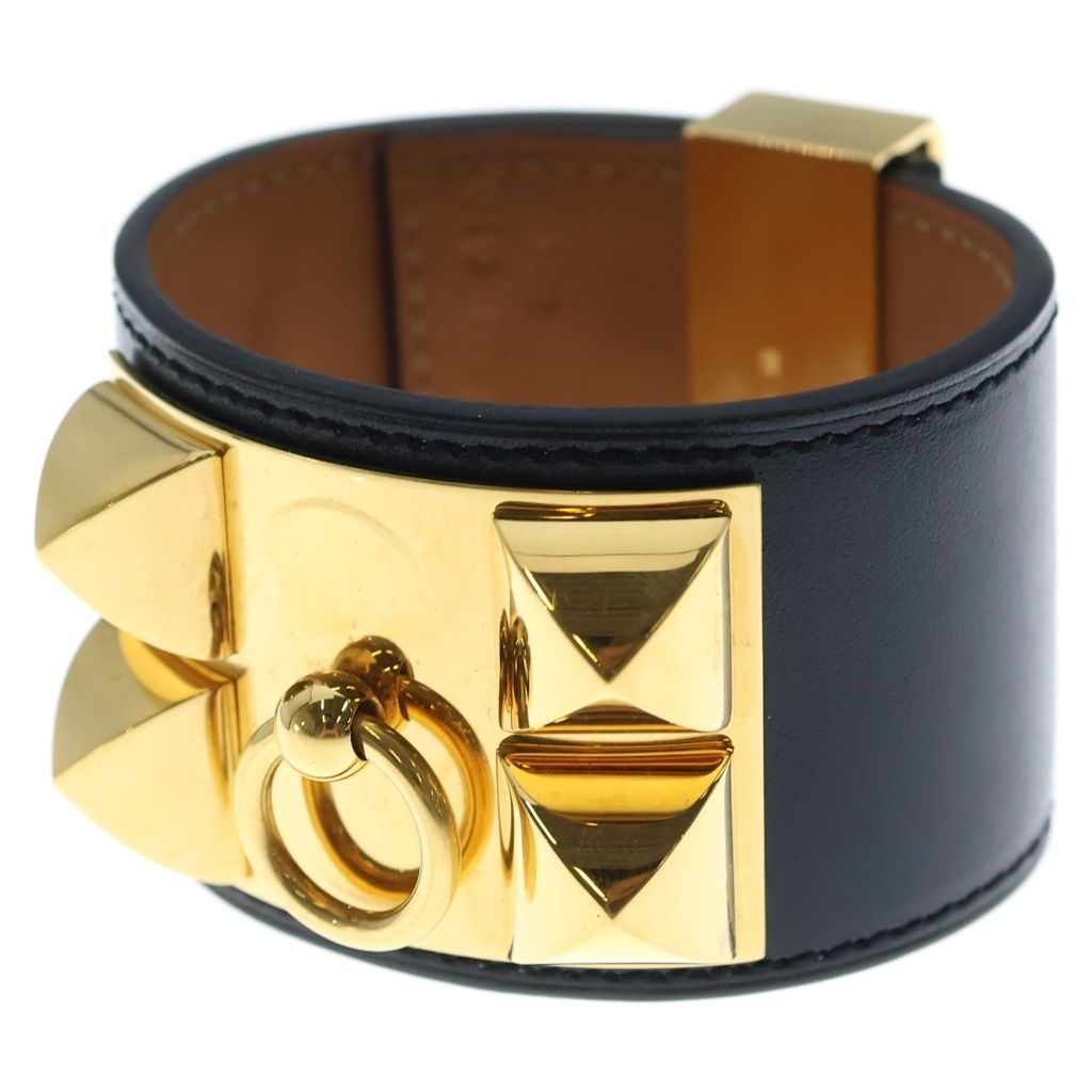 Hermes Collier de Chien Bracelet Black Box Calf Gold