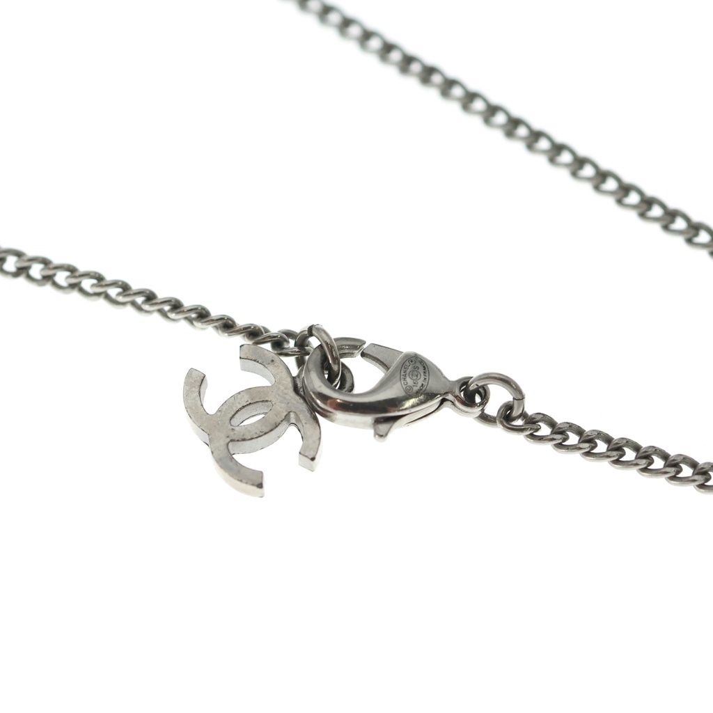 Chanel CC Logo Pendant Chain Silver Black White — view 4