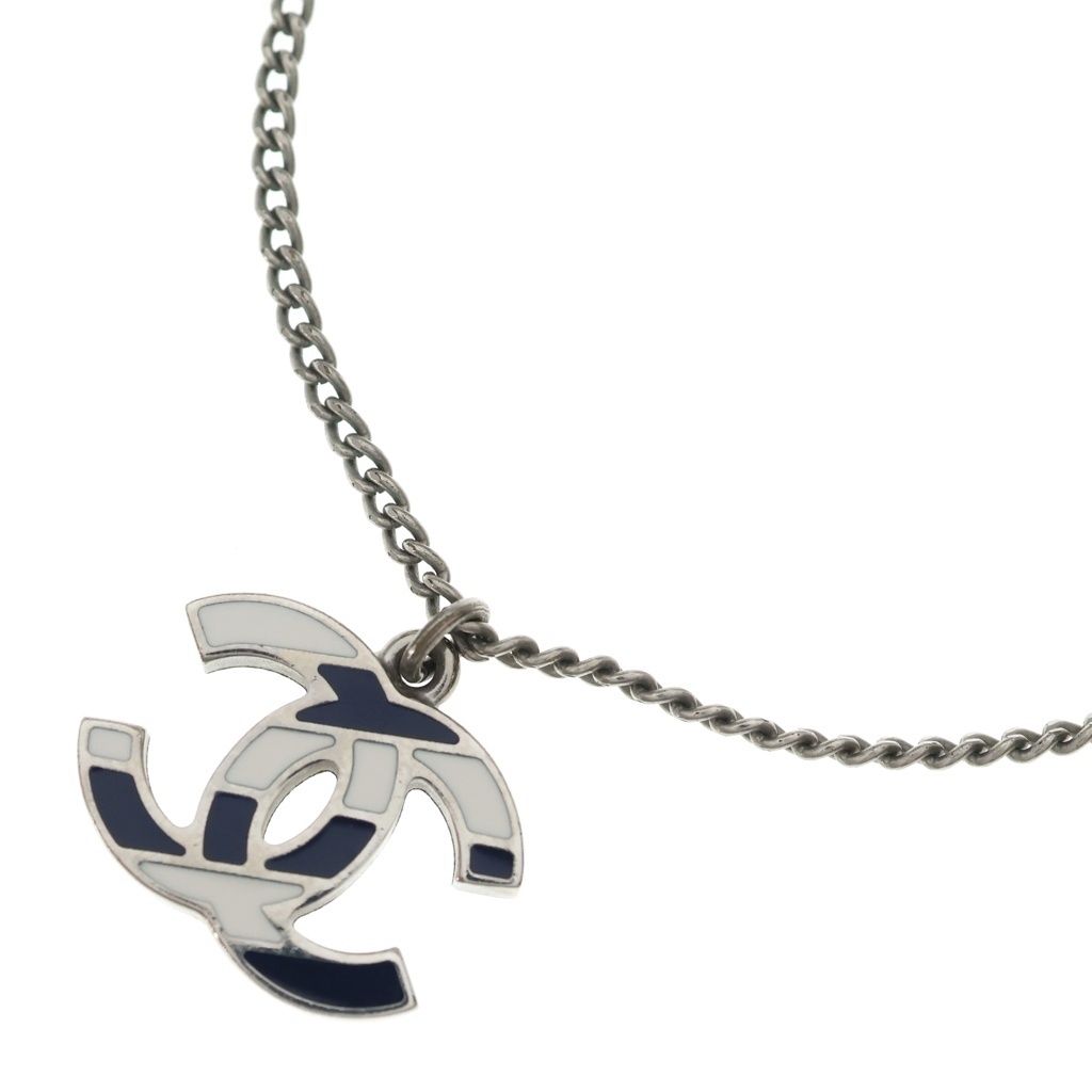 Chanel CC Logo Pendant Chain Silver Black White