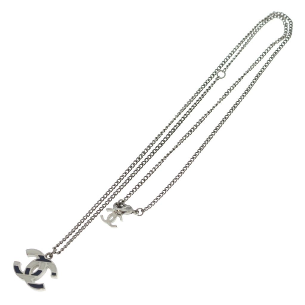 Chanel CC Logo Pendant Chain Silver Black White — view 2