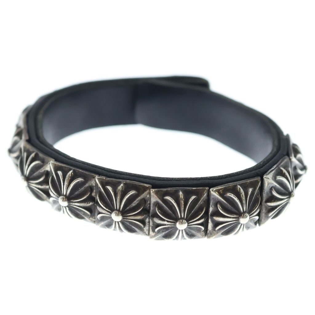 Chrome Hearts Zero Stud Sngl Row Pyramid Studs Single Leather Bracelet Silver