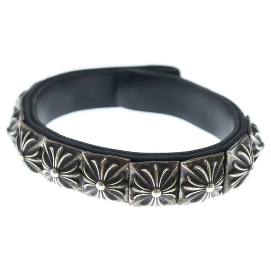 Chrome Hearts Zero Stud Sngl Row Pyramid Studs Single Leather Bracelet Silver