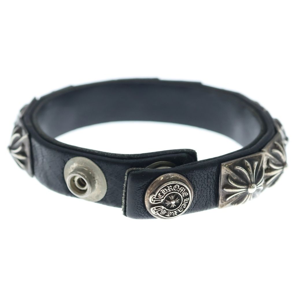 Chrome Hearts Zero Stud Sngl Row Pyramid Studs Single Leather Bracelet Silver — view 2