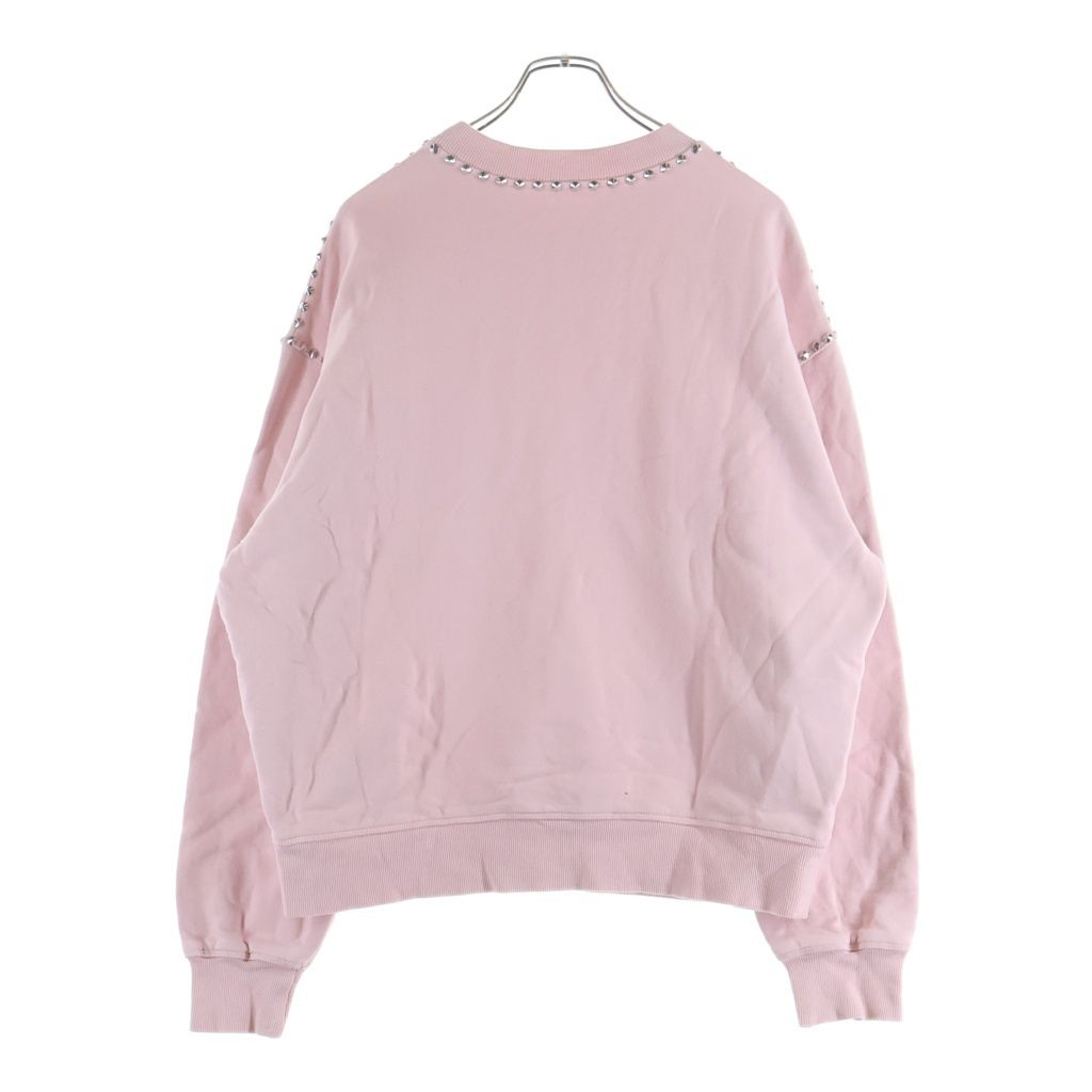 Miu Miu League Logo Print Studded Crew Neck Pullover Sweatshirt Pink — view 2