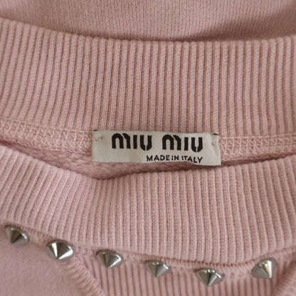 Miu Miu League Logo Print Studded Crew Neck Pullover Sweatshirt Pink — view 6