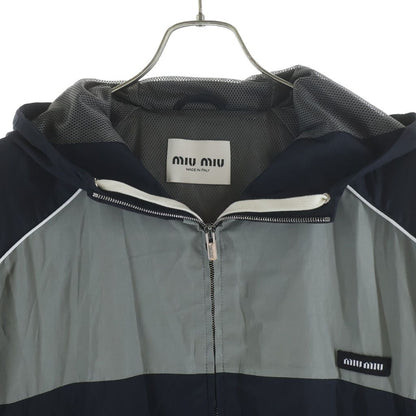 Miu Miu Technical Poplin Nylon Hooded Zip Up Jacket Navy Gray — view 3
