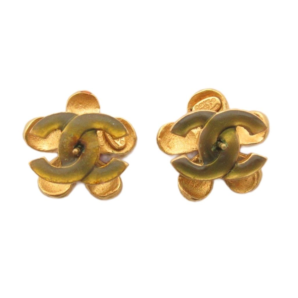 Chanel Earrings CC Logo Gold Color Orange — view 2