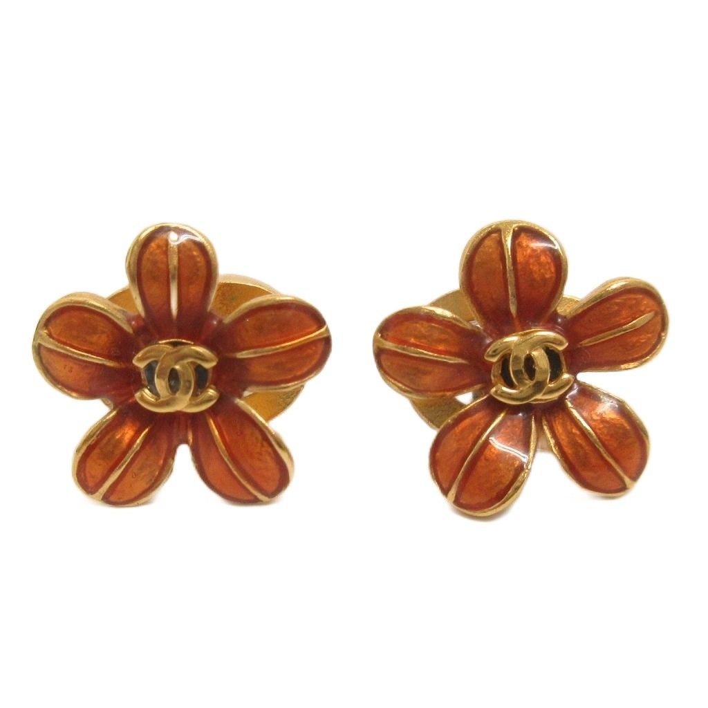 Chanel Earrings CC Logo Gold Color Orange