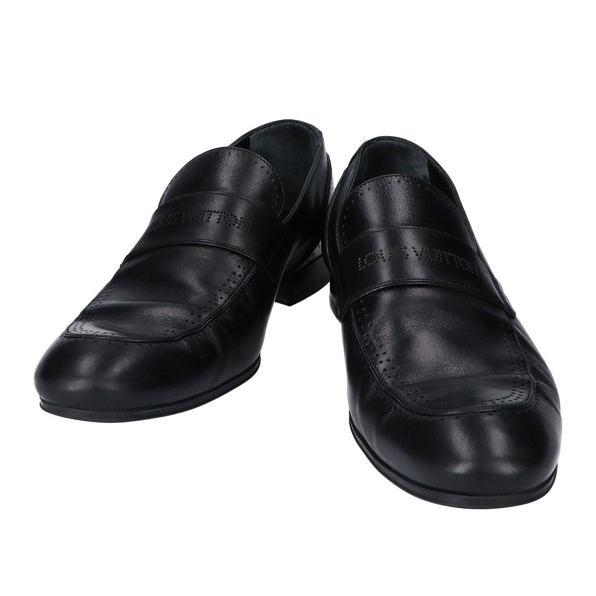Louis Vuitton Black Leather Logo Loafers