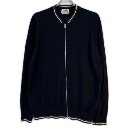 Hermes Black Cashmere 100 Zip Cardigan XL