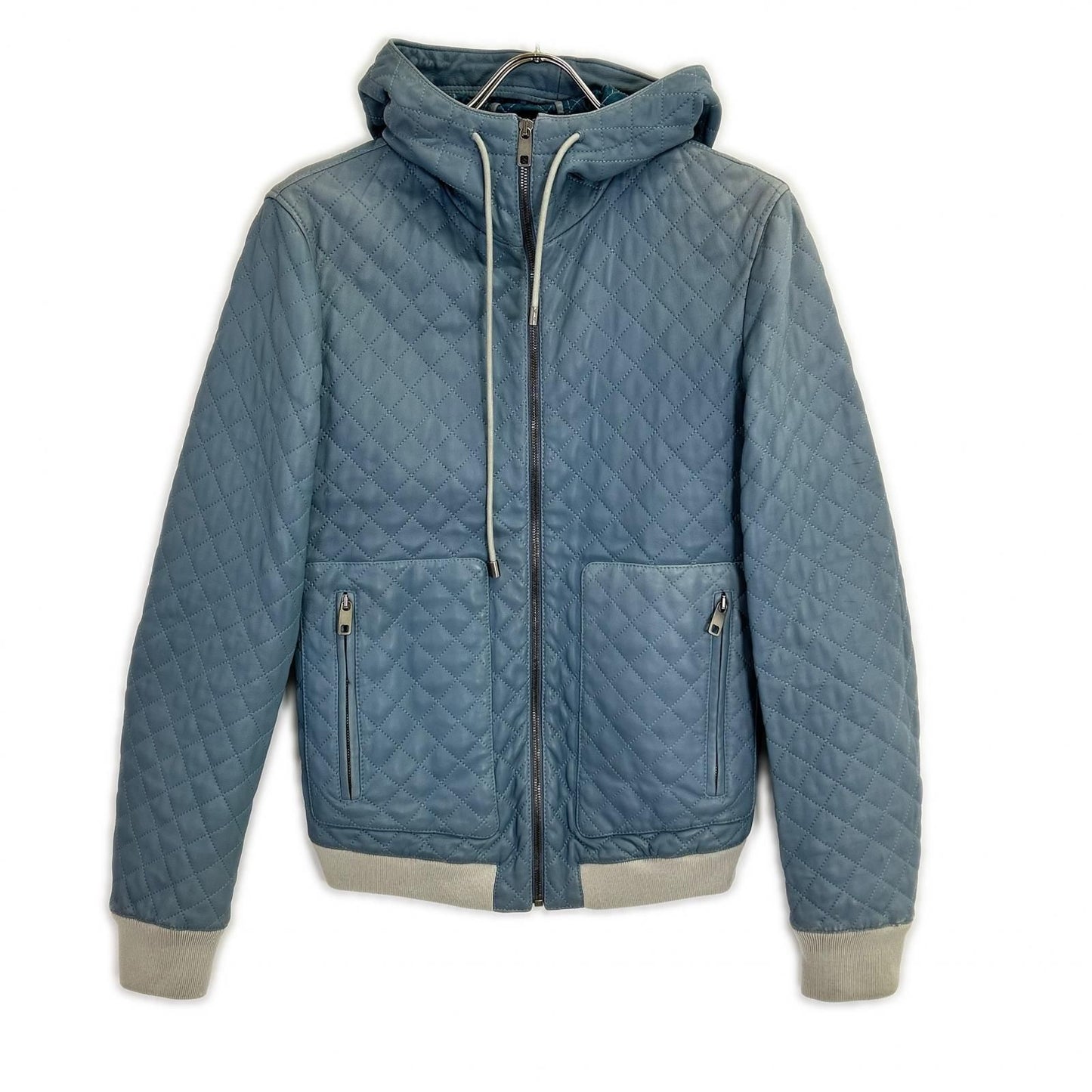 Dolce & Gabbana Light Blue Lambskin Zip Up Hoodie 44